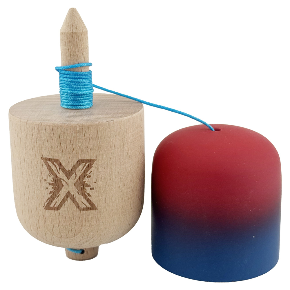 Kendama Pill X Originala, Profesionala Model Rubber Grip Pilula, din Lemn, Varsta 9+, Ata 62/65 cm, 11 x 5 x 5 cm, Gradient Rosu/Albastru [3]