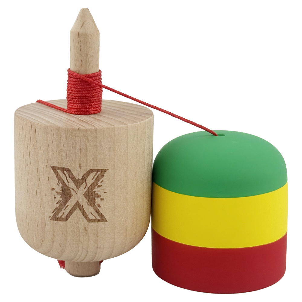 Kendama Pill X Originala, Profesionala Model Rubber Grip Pilula, din Lemn, Varsta 9+, Ata 62/65 cm, 11 x 5 x 5 cm, Verde/Galben/Rosu [3]