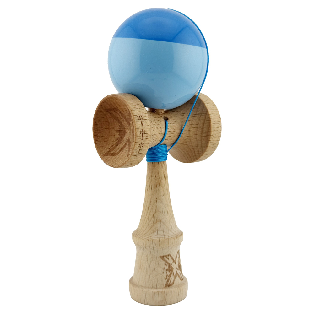 Kendama X Originala, Profesionala, Big Cups V2, Super Sticky cu Cupe Mari, Rulment Metalic, din lemn 18 cm, Ata 55 cm, Albastru/Bleu [2]