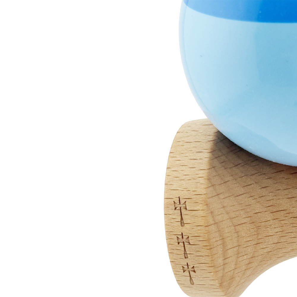 Kendama X Originala, Profesionala, Big Cups V2, Super Sticky cu Cupe Mari, Rulment Metalic, din lemn 18 cm, Ata 55 cm, Albastru/Bleu [7]