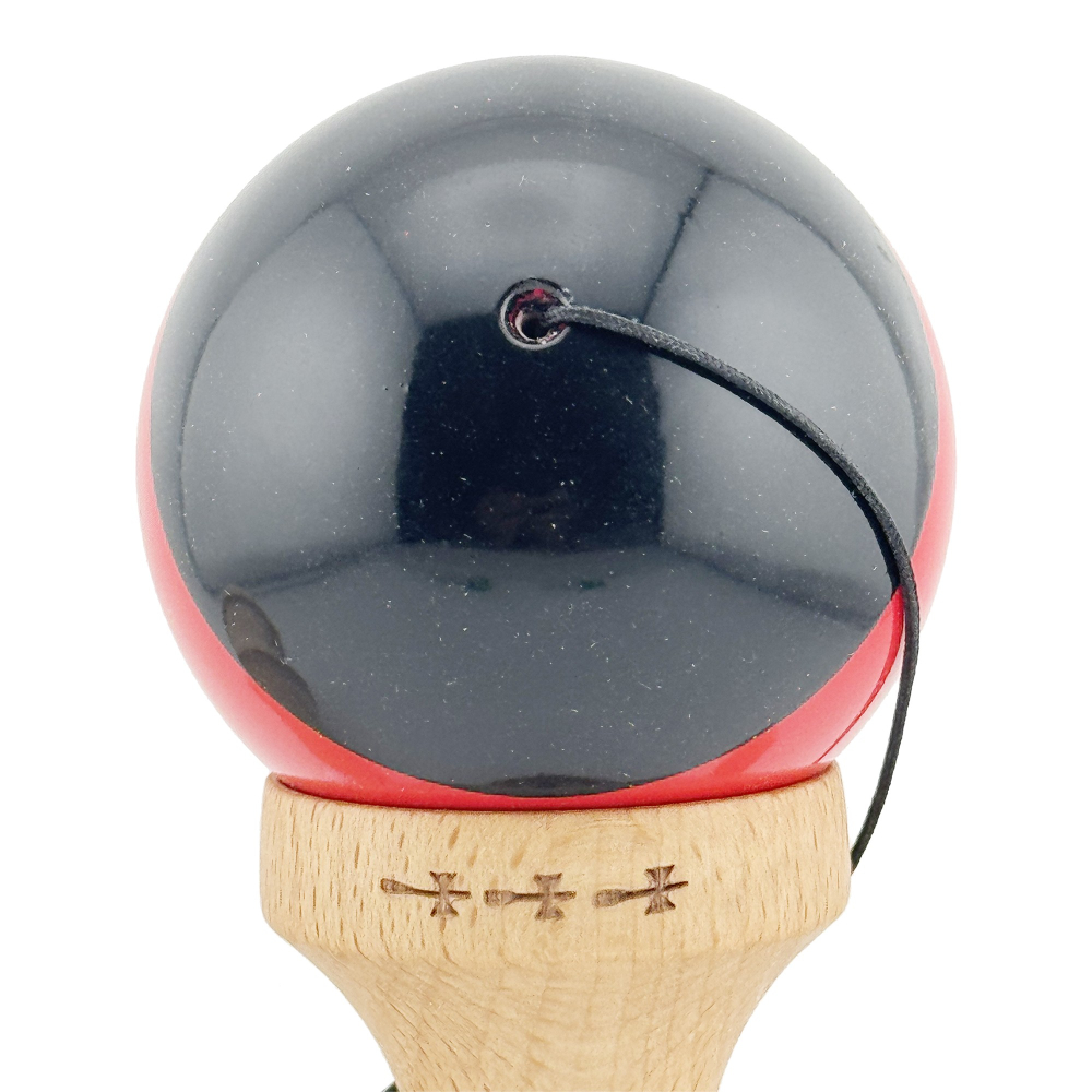 Kendama X Originala, Profesionala, Big Cups V2, Super Sticky cu Cupe Mari, Rulment Metalic, din lemn 18 cm, Ata 55 cm, Negru/Rosu [9]