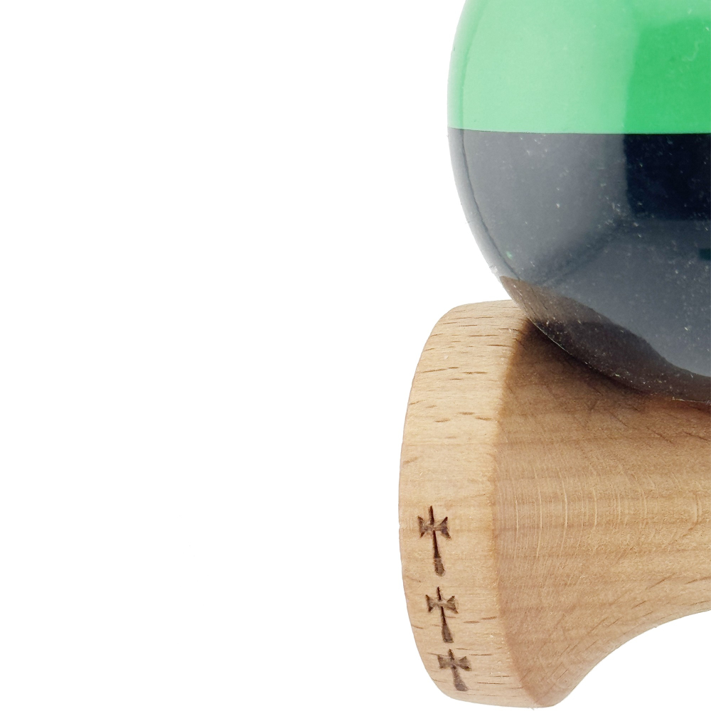 Kendama X Originala, Profesionala, Big Cups V2, Super Sticky cu Cupe Mari, Rulment Metalic, din lemn 18 cm, Ata 55 cm, Verde/Negru [6]
