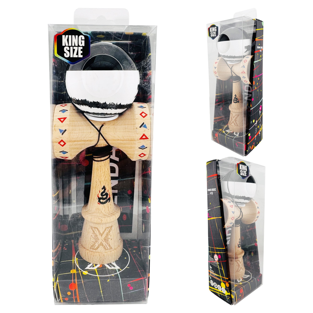 Kendama X Originala Profesionala, Cupe Mari KING SIZE V3, Super Sticky, Gaura in Baza, Rulment Metalic, din lemn 18 cm, Ata 62/65 cm, - Black Dragon [6]