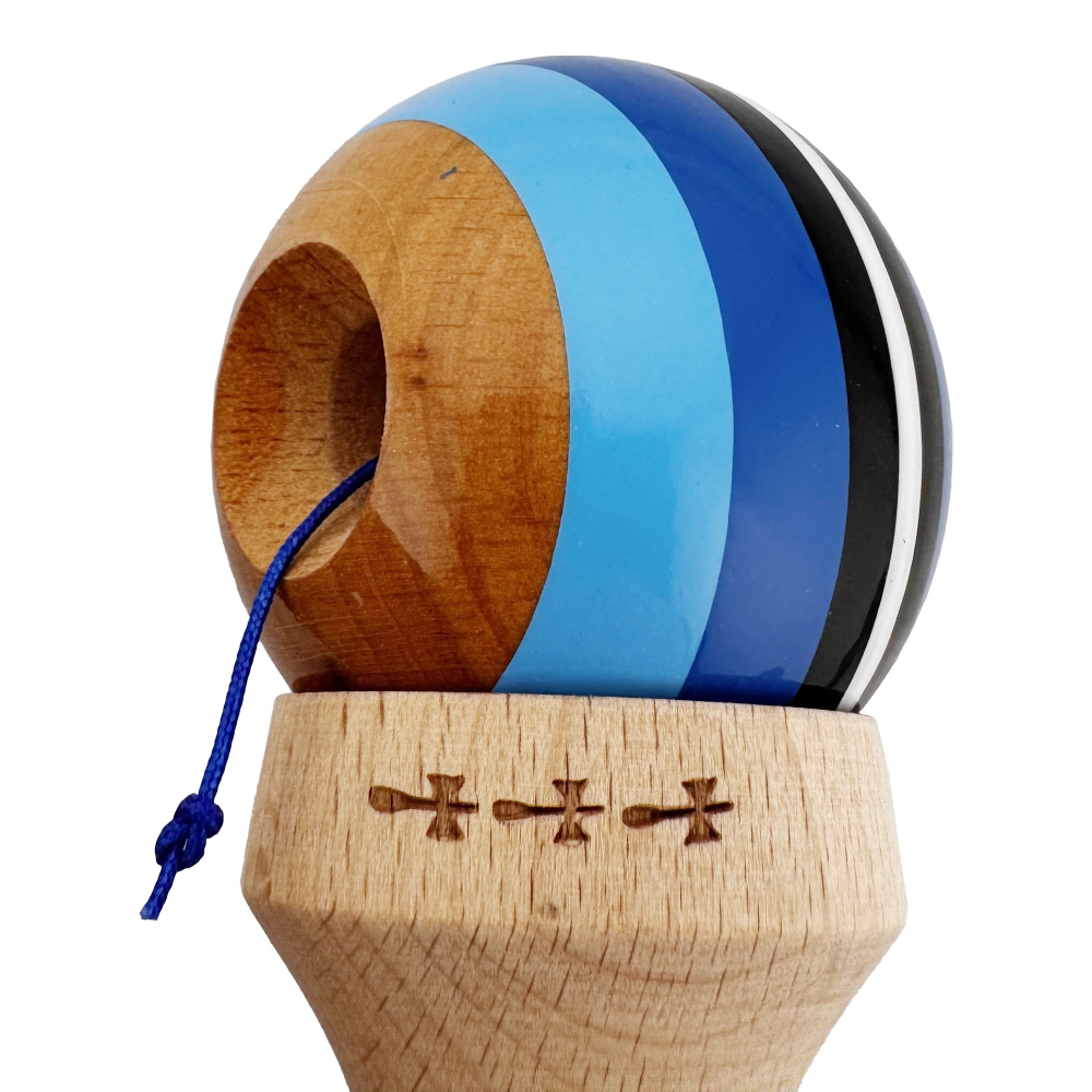 Kendama X Originala , Profesionala, Cupe Mari KING SIZE V3, Super Sticky, Gaura in Baza, Rulment Metalic, din lemn 18 cm, Ata 62/65 cm - Planet Blue starry sky [7]