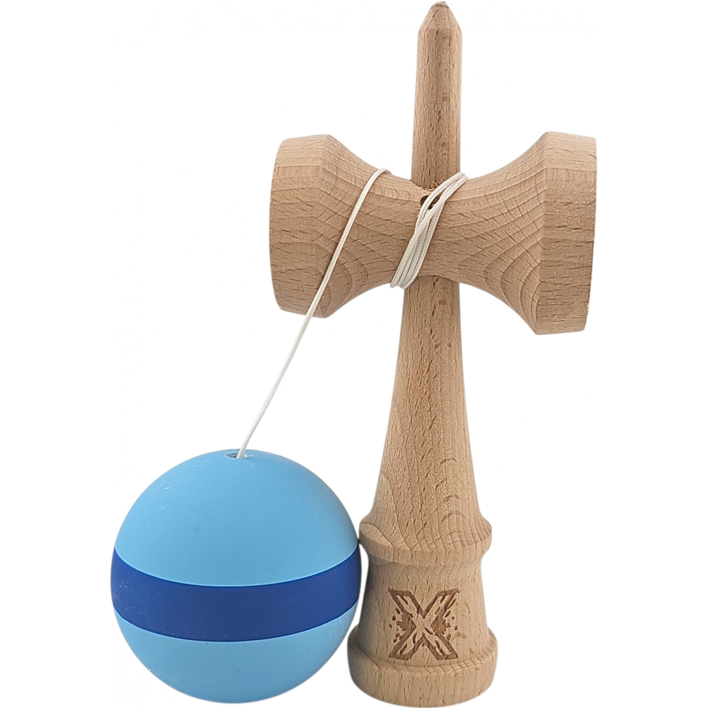 Kendama X Originala, Profesionala, 18 cm din Lemn, Model cu Dunga, Bleu/Albastru [3]