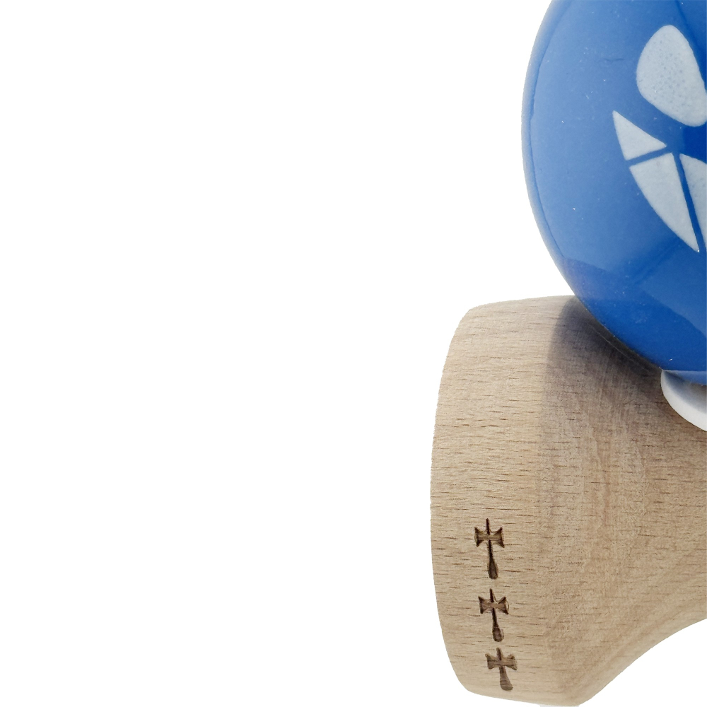 Kendama X Originala, Profesionala, Crazy Smile, Super Sticky cu Cupe Mari KING SIZE V3, Gaura in Baza, Rulment Metalic, din lemn 18 cm, Ata 62/65 cm, Special Albastru [8]