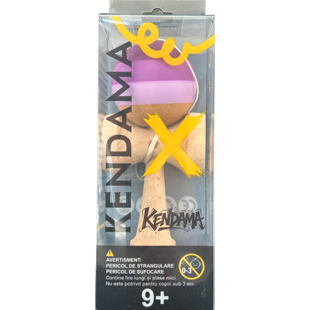 Kendama X Originala, Profesionala, din Lemn, 18 cm, Rubber Grip, Purpuriu/Mov/Lila [3]