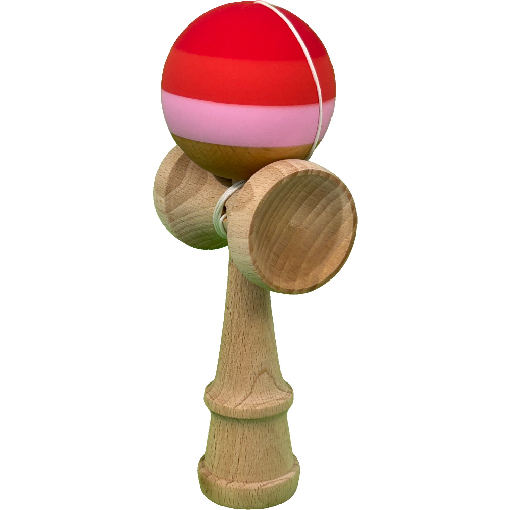 Kendama X Originala, Profesionala, din Lemn, 18 cm, Rubber Grip, Rosu inchis/Rosu/Alb [2]