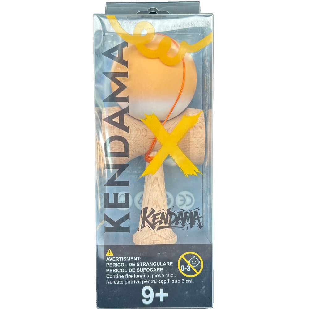 Kendama X Originala, Profesionala, din Lemn cu Bila cu Invelis din Cauciuc, 18 x 6 x 7 cm, Rubber Grip, Portocaliu/Alb [2]