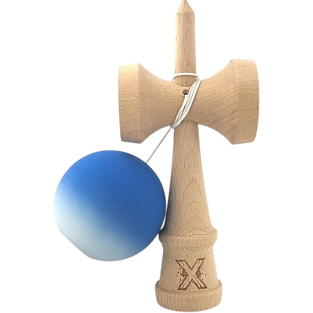 Kendama X Originala, Profesionala, din Lemn, Rubber Grip, 18 cm, Albastru/Alb [4]