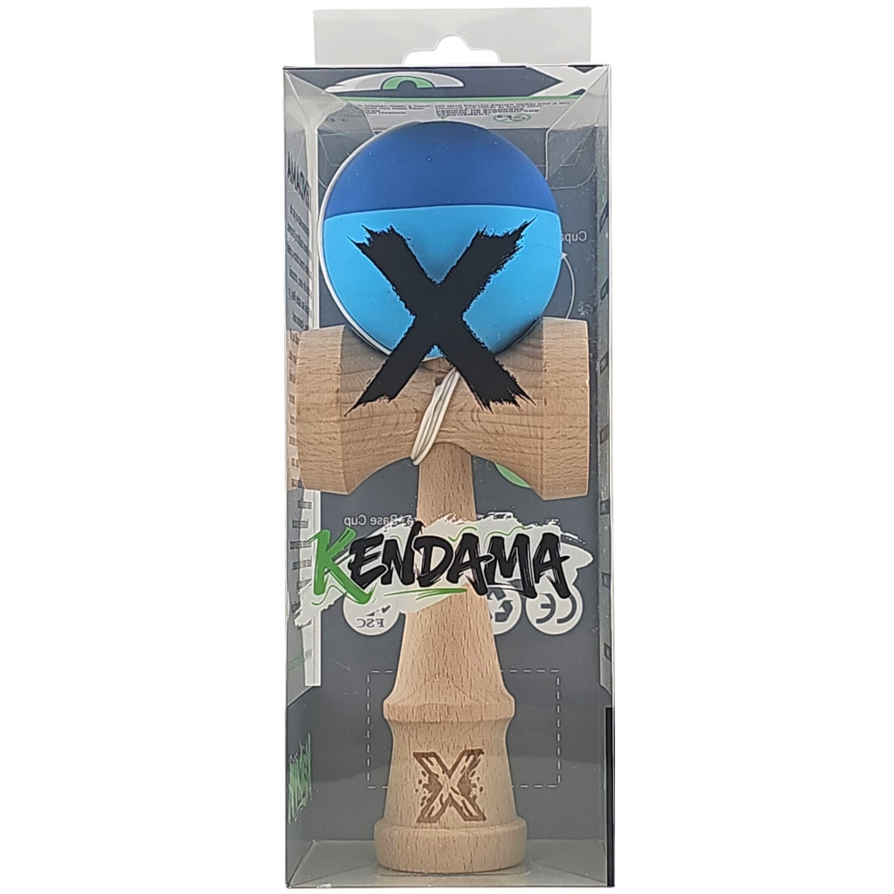 Kendama X Originala, Profesionala, din Lemn, Rubber Grip, 18 cm, Albastru/Bleu [4]
