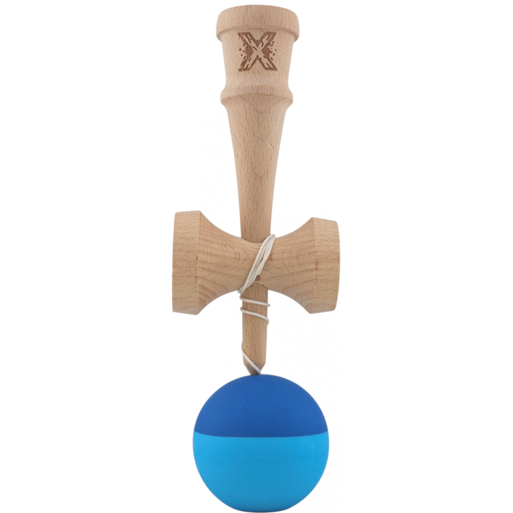 Kendama X Originala, Profesionala, din Lemn, Rubber Grip, 18 cm, Albastru/Bleu [2]