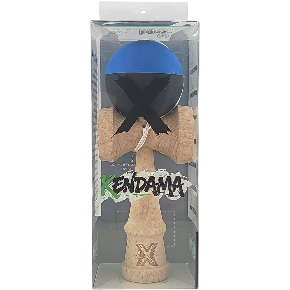Kendama X Originala, Profesionala, din Lemn, Rubber Grip, 18 cm, Albastru/Negru [5]