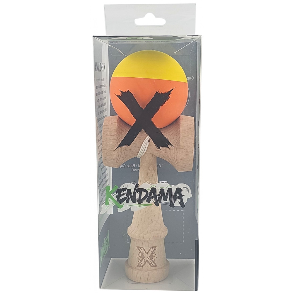 Kendama X Originala, Profesionala, din Lemn, Rubber Grip, 18 cm, Galben/Portocaliu [4]