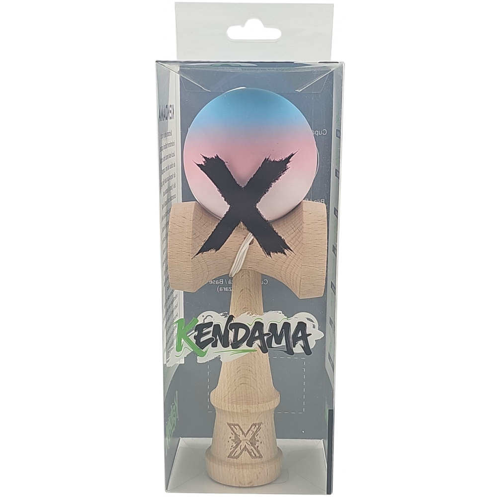 Kendama X Originala, Profesionala, din Lemn, Rubber Grip, 18 cm, Gradient Albastru/Roz/Alb [4]