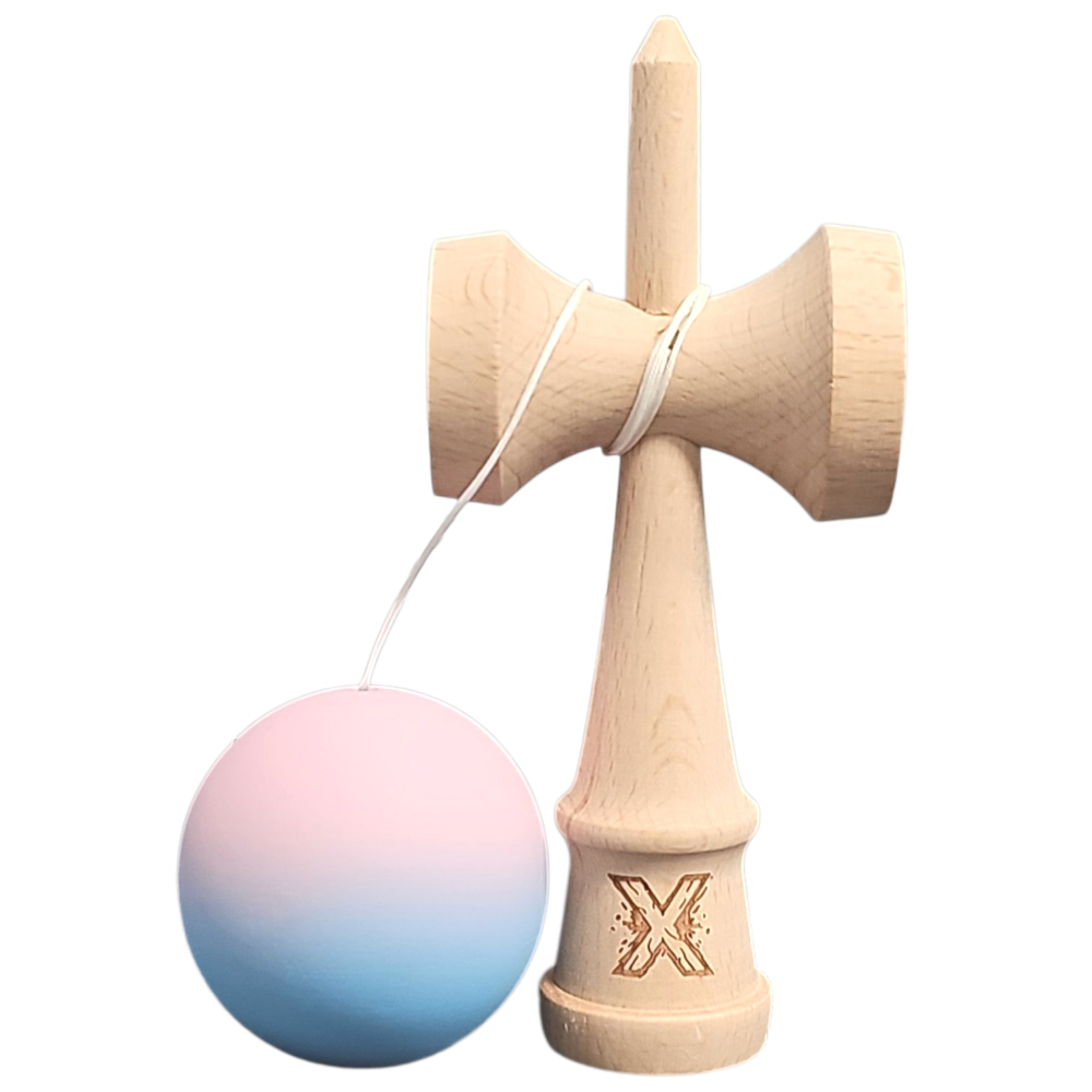 Kendama X Originala, Profesionala, din Lemn, Rubber Grip, 18 cm, Lila/Turcoaz [2]