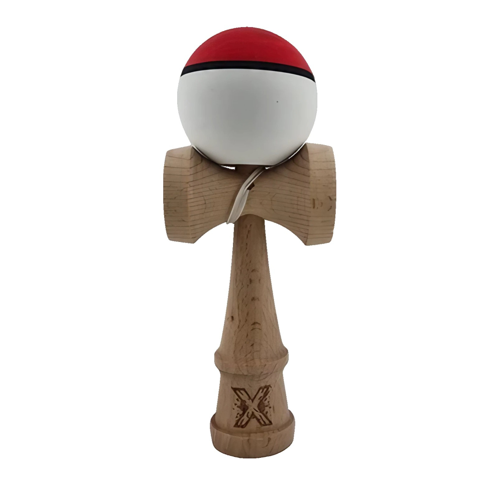 Kendama X Originala, Profesionala, din Lemn, Rubber Grip, 18 cm, Rosu/Alb [2]
