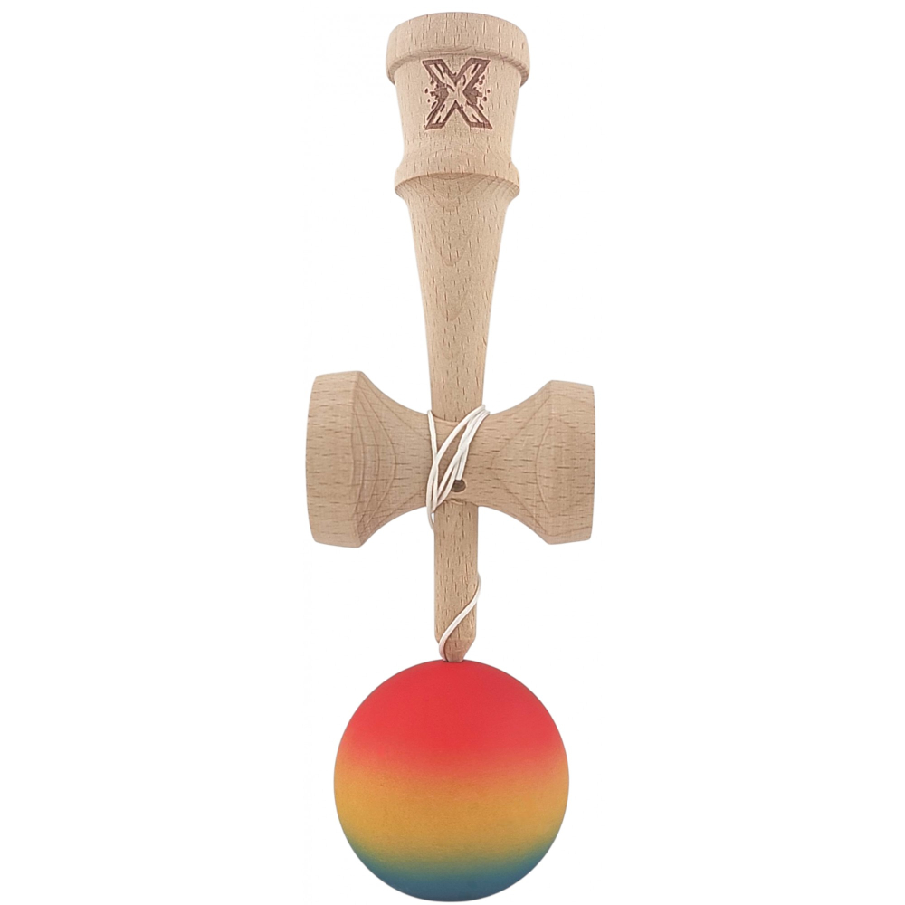 Kendama X Originala, Profesionala, din Lemn, Rubber Grip, 18 cm,Rosu/Galben/Albastru [3]