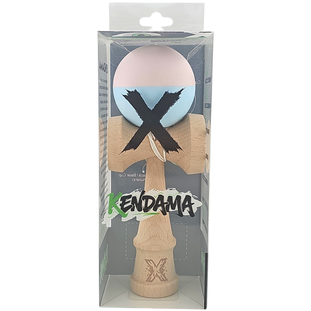 Kendama X Originala, Profesionala, din lemn, Rubber Grip, 18 cm, Roz/Albastru [5]