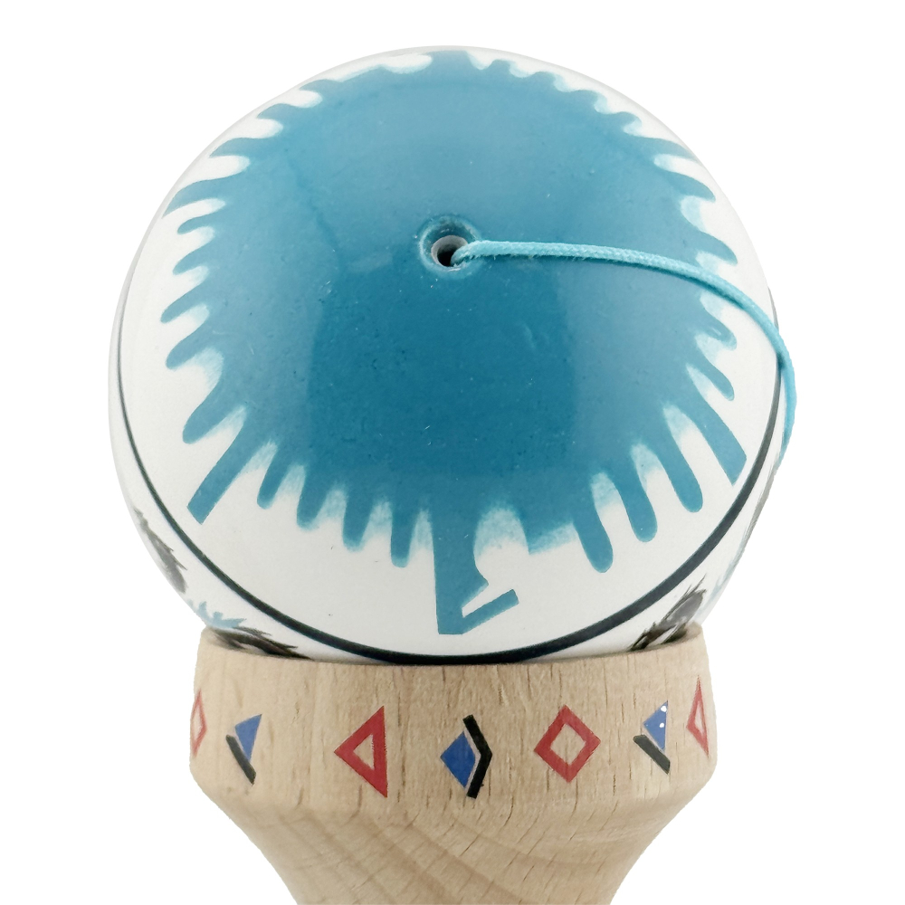 Kendama X Originala, Profesionala, DRAGON Series, Super Sticky cu Cupe Mari King Size V3, Rulment Metalic si Gaura in Baza, din Lemn 18 cm, Ata 62/65 cm, Albastru/Negru [10]