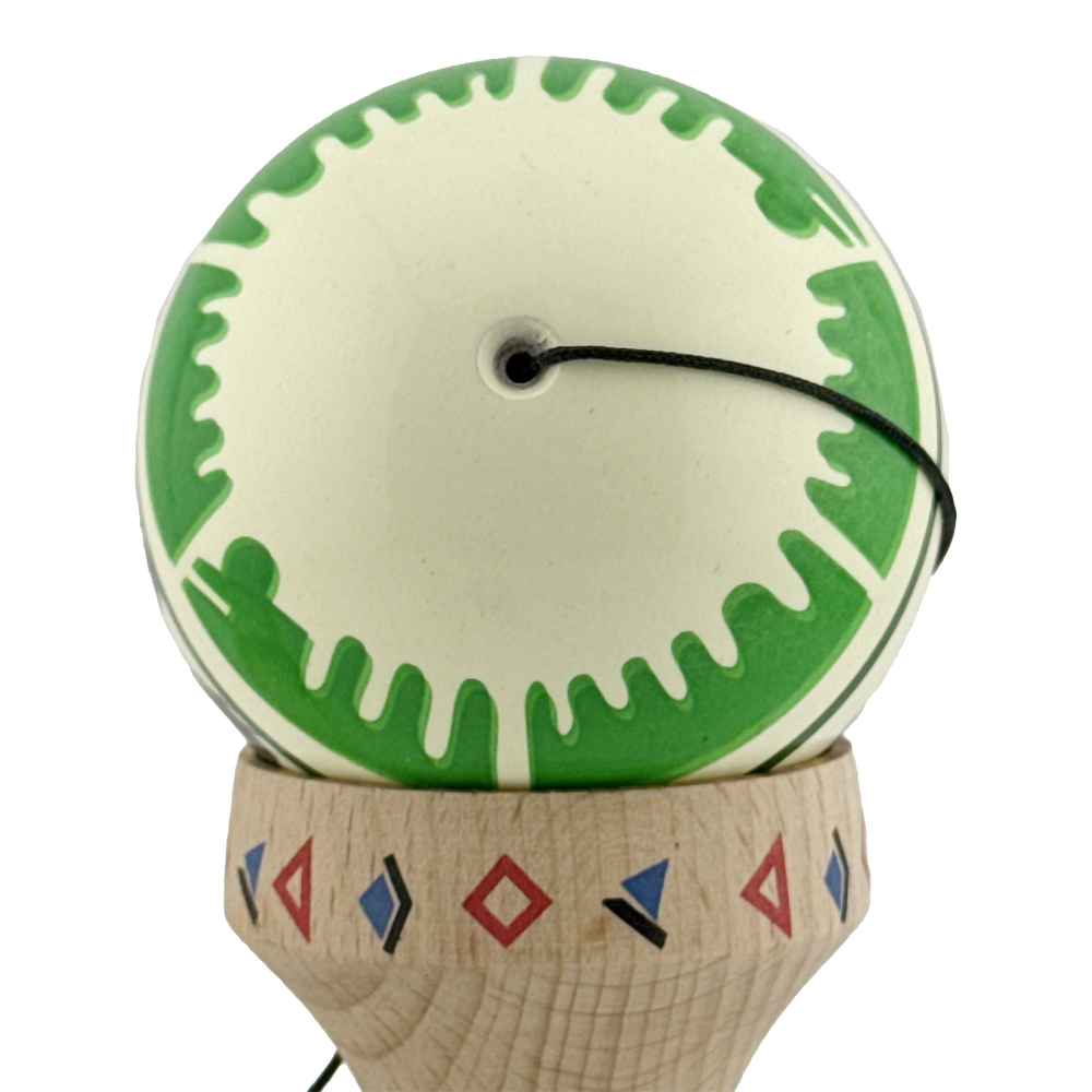 Kendama X Originala, Profesionala, DRAGON Series, Super Sticky cu Cupe Mari King Size V3, Rulment Metalic si Gaura in Baza, din Lemn 18 cm, Ata 62/65 cm, Verde deschis/Negru [10]