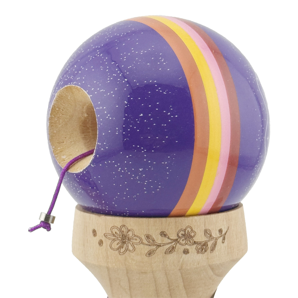 Kendama X Originala, Profesionala, NIGHT SKY, Super Sticky cu Cupe Mari KING SIZE V3, Gaura in Baza, Rulment Metalic, din lemn 18 cm, Ata 62/65 cm, Mov [7]
