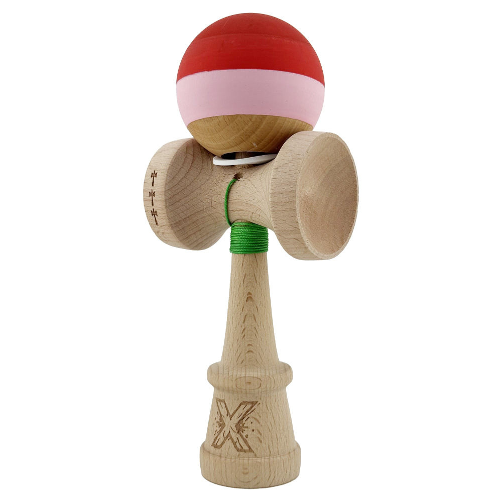 Kendama X Originala, Profesionala, Rubber Grip, Cupe Mari KING SIZE V3, Gaura in Baza, Rulment Metalic, din lemn 18 cm, Ata 62/65 cm, Special Rosu/Roz/Maro [3]