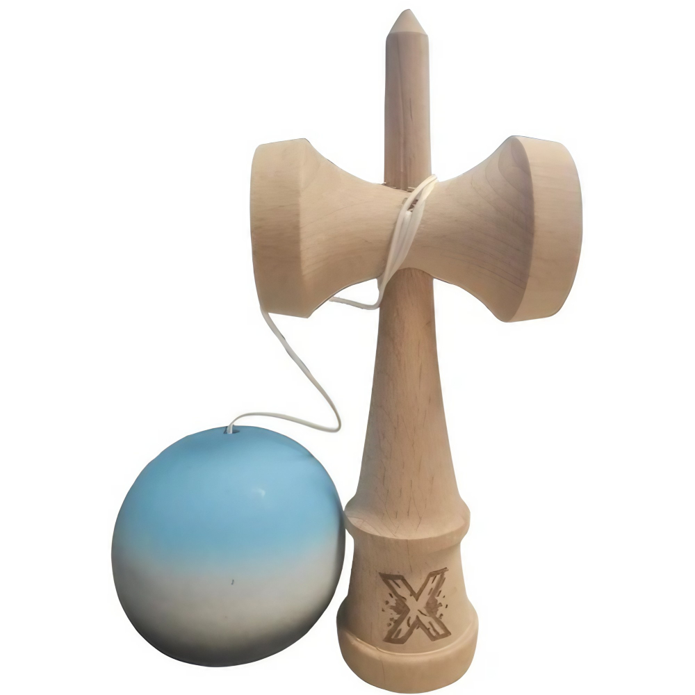 Kendama X Originala, Profesionala, Rubber Grip, din Lemn, 18 cm, Albastru/Alb/Negru [2]