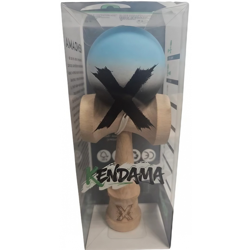Kendama X Originala, Profesionala, Rubber Grip, din Lemn, 18 cm, Albastru/Alb/Negru [4]