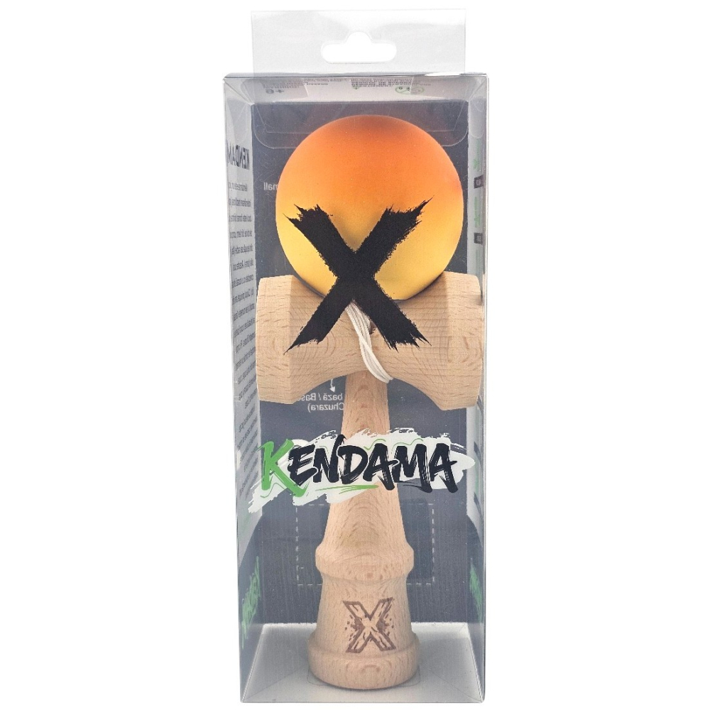 Kendama X Originala, Profesionala, Rubber Grip, din Lemn, 18 cm, Portocaliu/Galben [2]