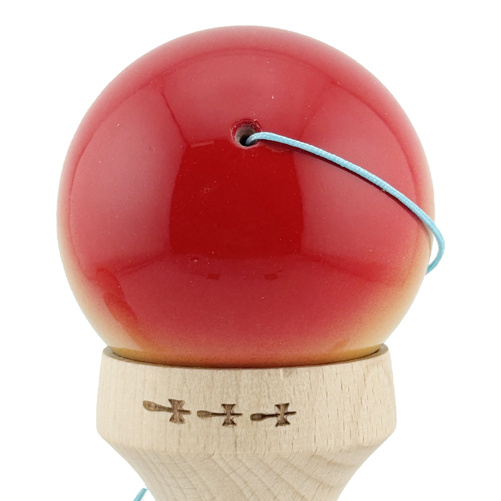Kendama X Originala, Profesionala, Super Sticky cu Cupe Mari KING SIZE V3, Gaura in Baza, Rulment Metalic, din lemn 18 cm, Ata 62/65 cm, Gradient Rosu/Galben/Albastru [10]