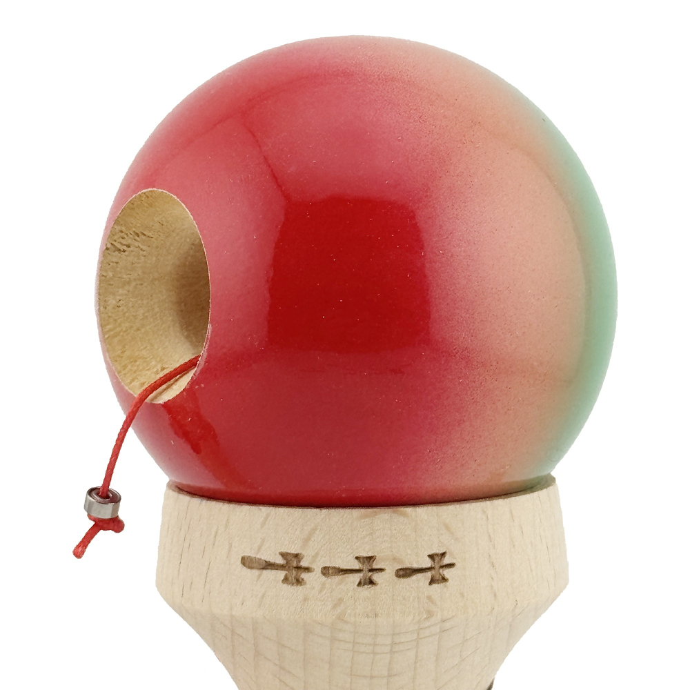 Kendama X Originala, Profesionala, Super Sticky cu Cupe Mari KING SIZE V3, Gaura in Baza, Rulment Metalic, din lemn 18 cm, Ata 62/65 cm, Gradient Verde/Portocaliu/Rosu [7]