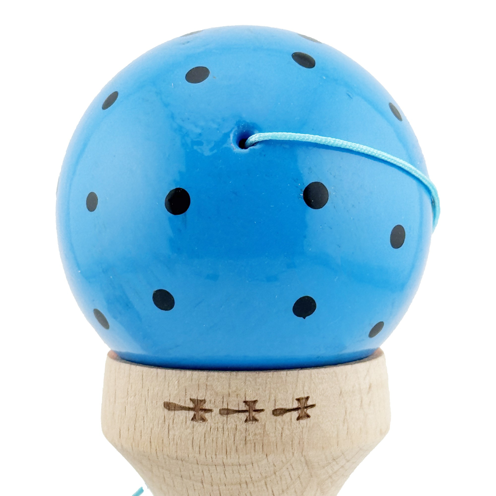 Kendama X Originala, Profesionala, Super Sticky cu Cupe Mari KING SIZE V3, Gaura in Baza, Rulment Metalic, din lemn 18 cm, Ata 62/65 cm, Special Albastru/Portocaliu [9]