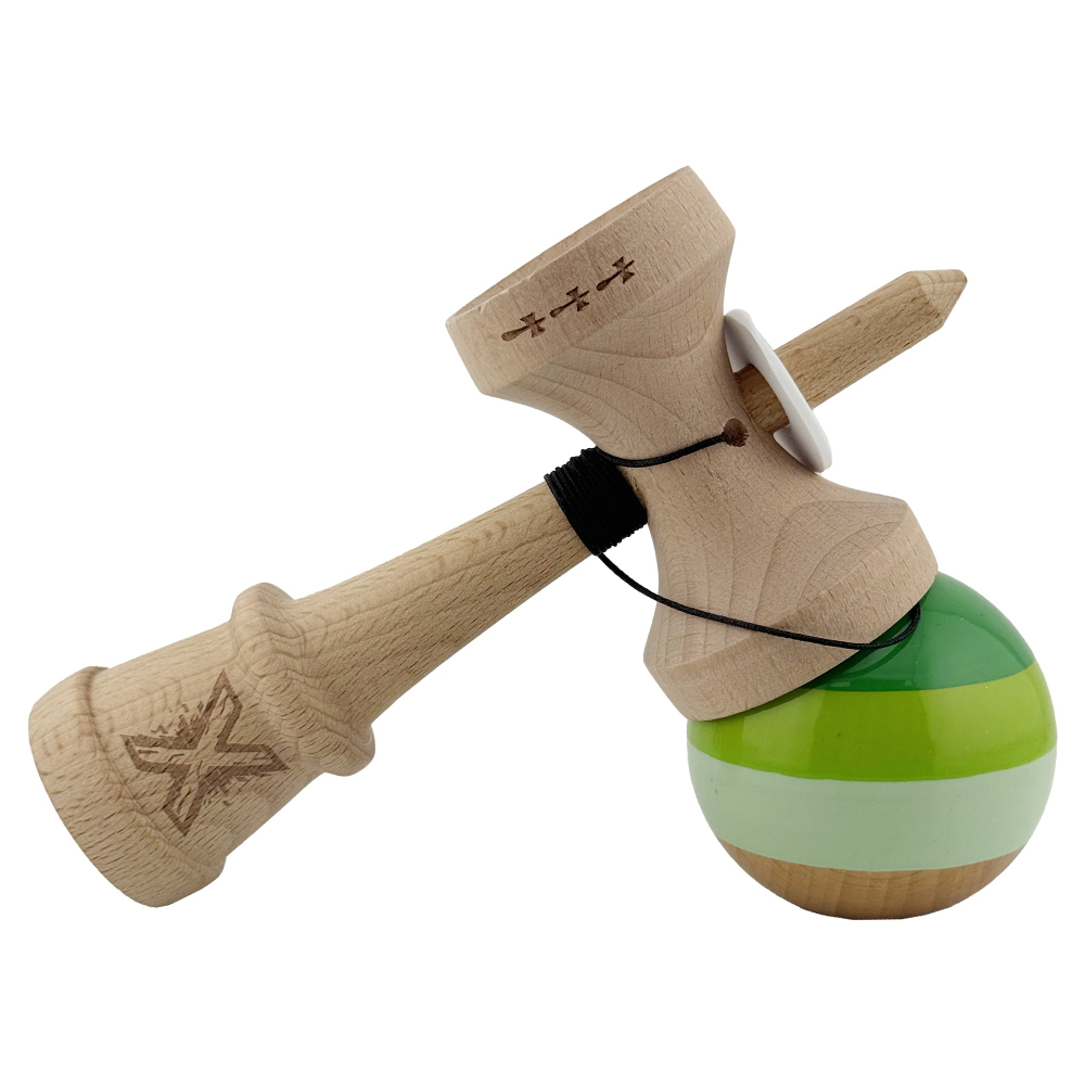 Kendama X Originala, Profesionala, Super Sticky cu Cupe Mari KING SIZE V3, Gaura in Baza, Rulment Metalic, din lemn 18 cm, Ata 62/65 cm, Special Verde degrade [5]