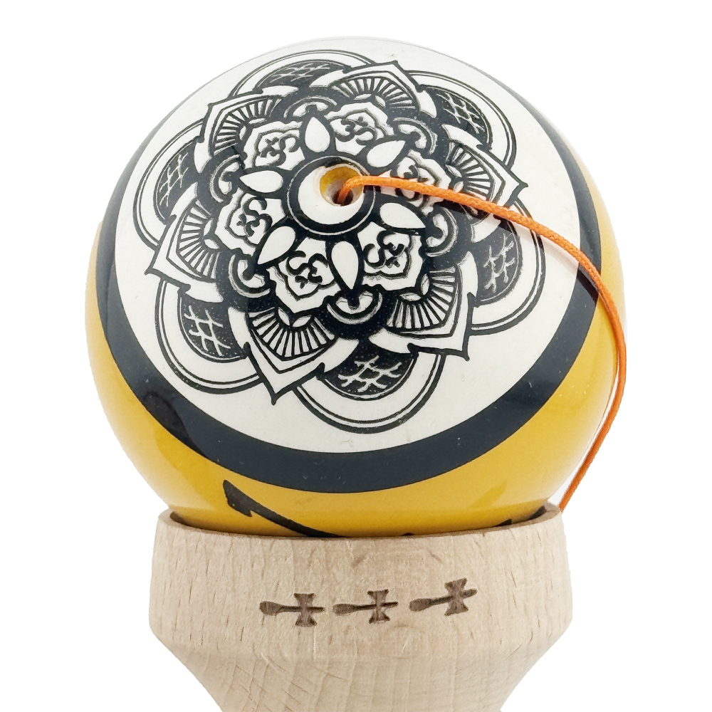 Kendama X Zen Series Originala, Profesionala, Cupe Mari KING SIZE V3, Super Sticky, Gaura in Baza, Rulment Metalic, din lemn 18 cm, Ata 55 cm, Auriu [10]