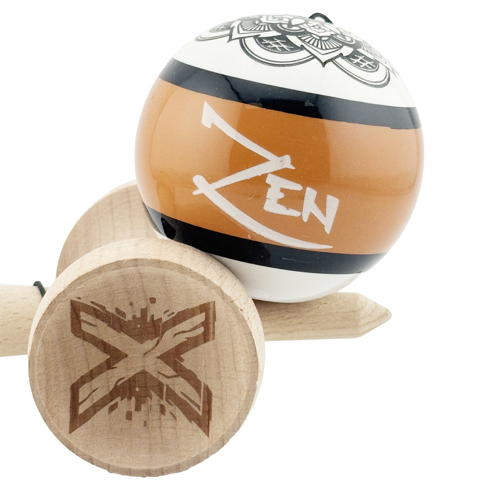 Kendama X Zen Series Originala, Profesionala, Cupe Mari KING SIZE V3, Super Sticky, Gaura in Baza, Rulment Metalic, din lemn 18 cm, Ata 55 cm, Maro [9]