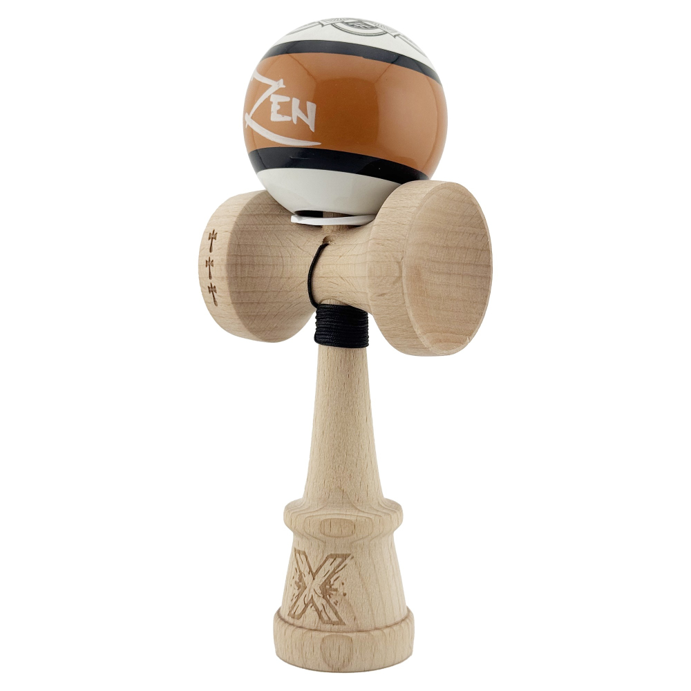 Kendama X Zen Series Originala, Profesionala, Cupe Mari KING SIZE V3, Super Sticky, Gaura in Baza, Rulment Metalic, din lemn 18 cm, Ata 55 cm, Maro [3]