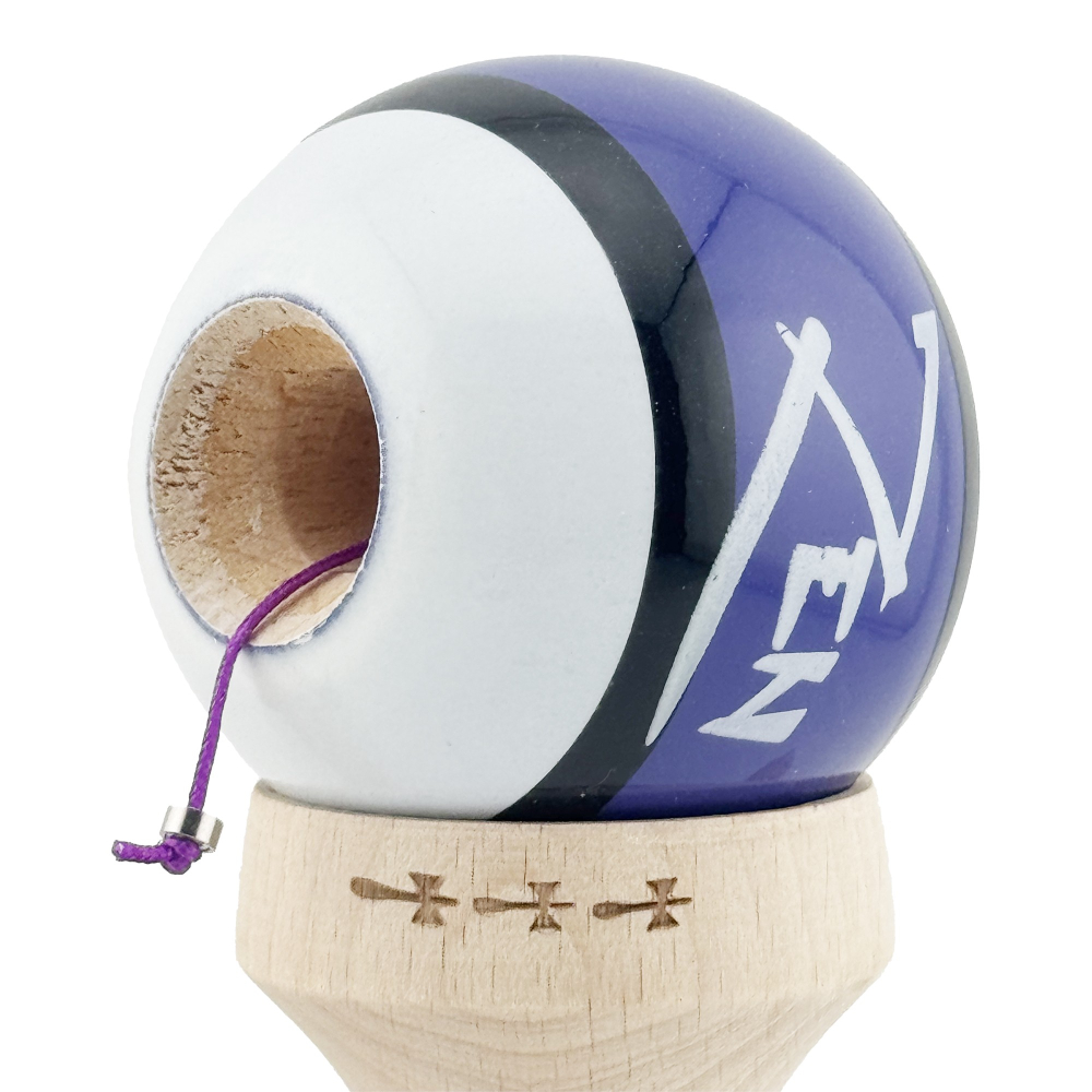Kendama X Zen Series Originala, Profesionala, Cupe Mari KING SIZE V3, Super Sticky, Gaura in Baza, Rulment Metalic, din lemn 18 cm, Ata 55 cm, Violet [7]