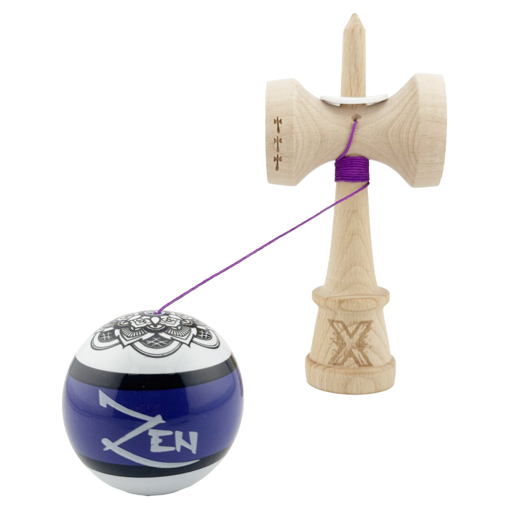Kendama X Zen Series Originala, Profesionala, Cupe Mari KING SIZE V3, Super Sticky, Gaura in Baza, Rulment Metalic, din lemn 18 cm, Ata 55 cm, Violet [4]