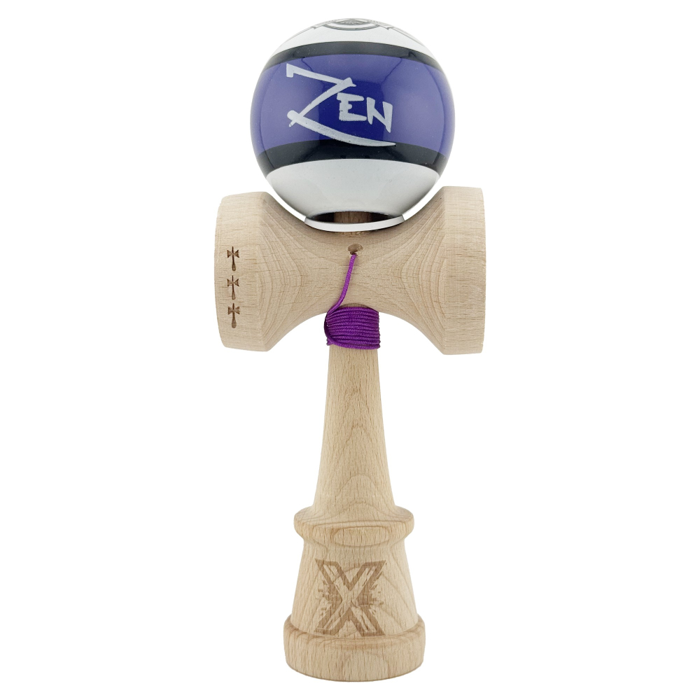 Kendama X Zen Series Originala, Profesionala, Cupe Mari KING SIZE V3, Super Sticky, Gaura in Baza, Rulment Metalic, din lemn 18 cm, Ata 55 cm, Violet [2]