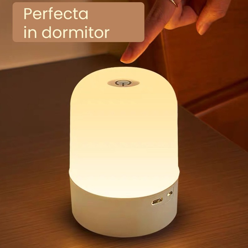 Lampa LED Reincarcabila, Lumina in 3 culori albe + 16 Color, Lampa pentru Dormitor, Culori RGB, Lumina de Noapte in Camera Copiilor, 11 x 8 x 8 cm, Alb [4]