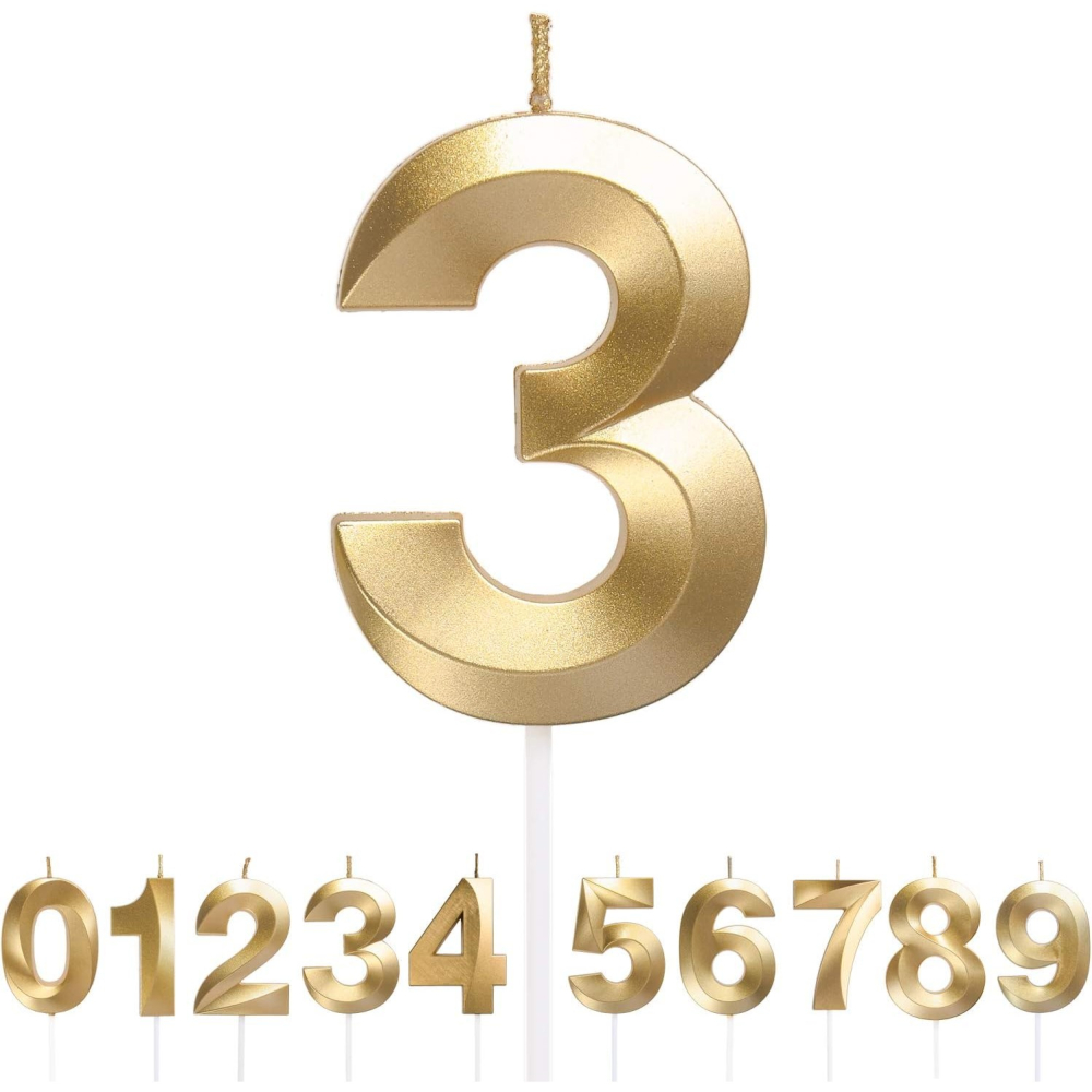 Lumanare Cifra 3, Model Diamond, 5 x 3.4 cm, Auriu [2]