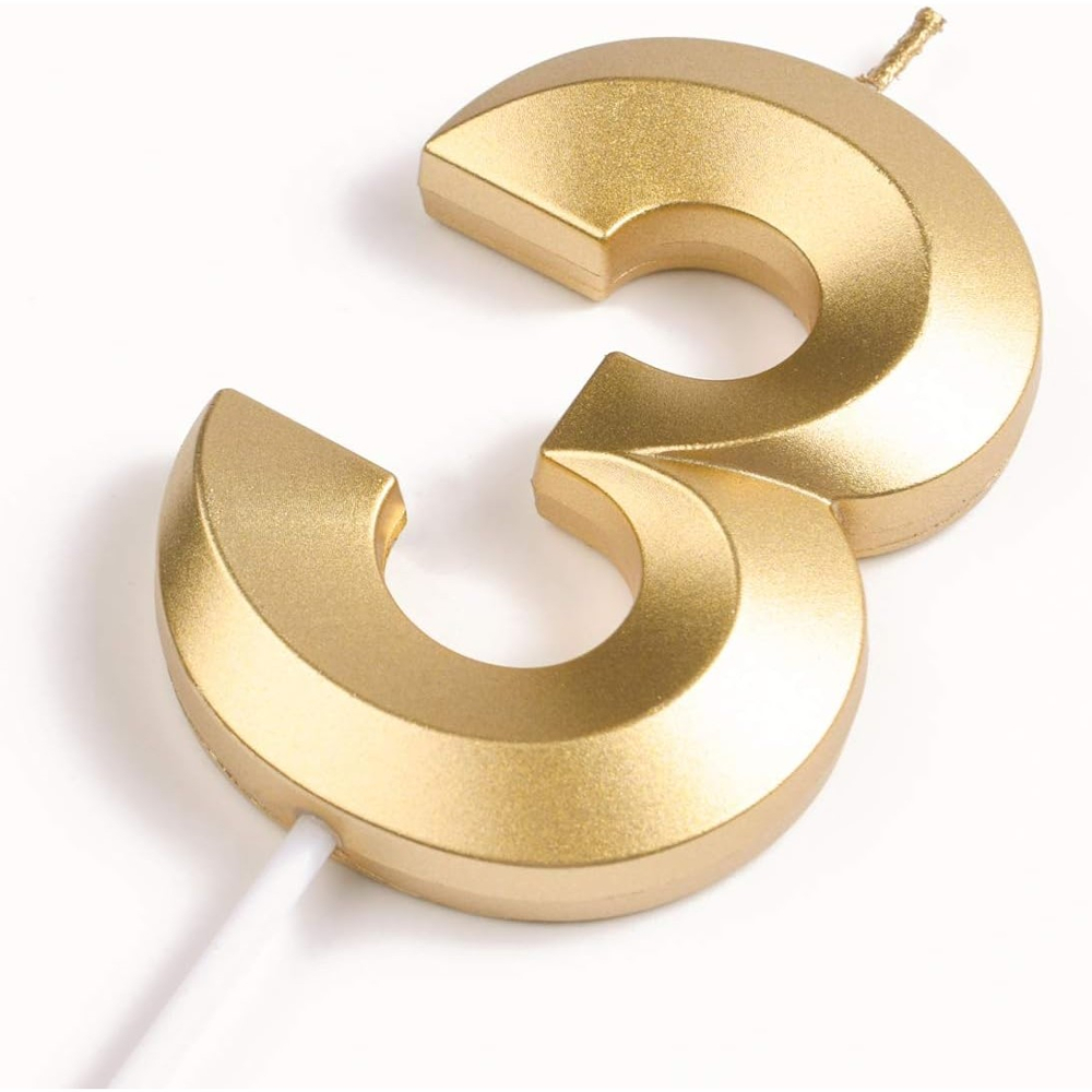 Lumanare Cifra 3, Model Diamond, 5 x 3.4 cm, Auriu [3]