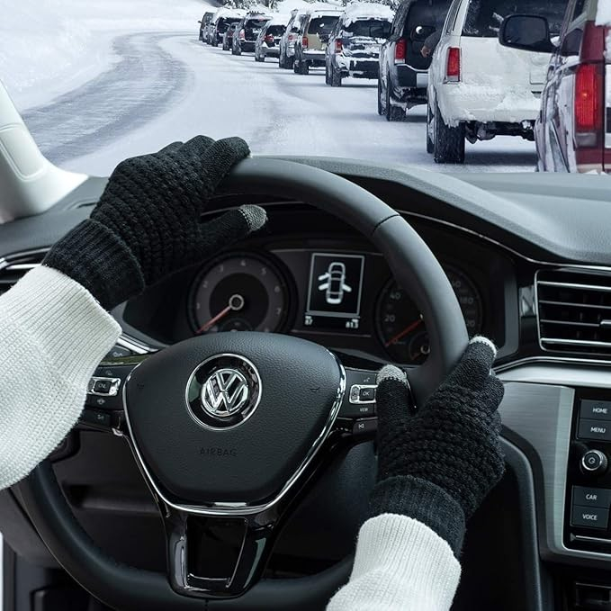 Manusi de Dama, Functie Touchscreen (ecran tactil), Material Acril Tricotat, Manseta Elastica, Interior Catifelat, Marime Universala, Negru [4]