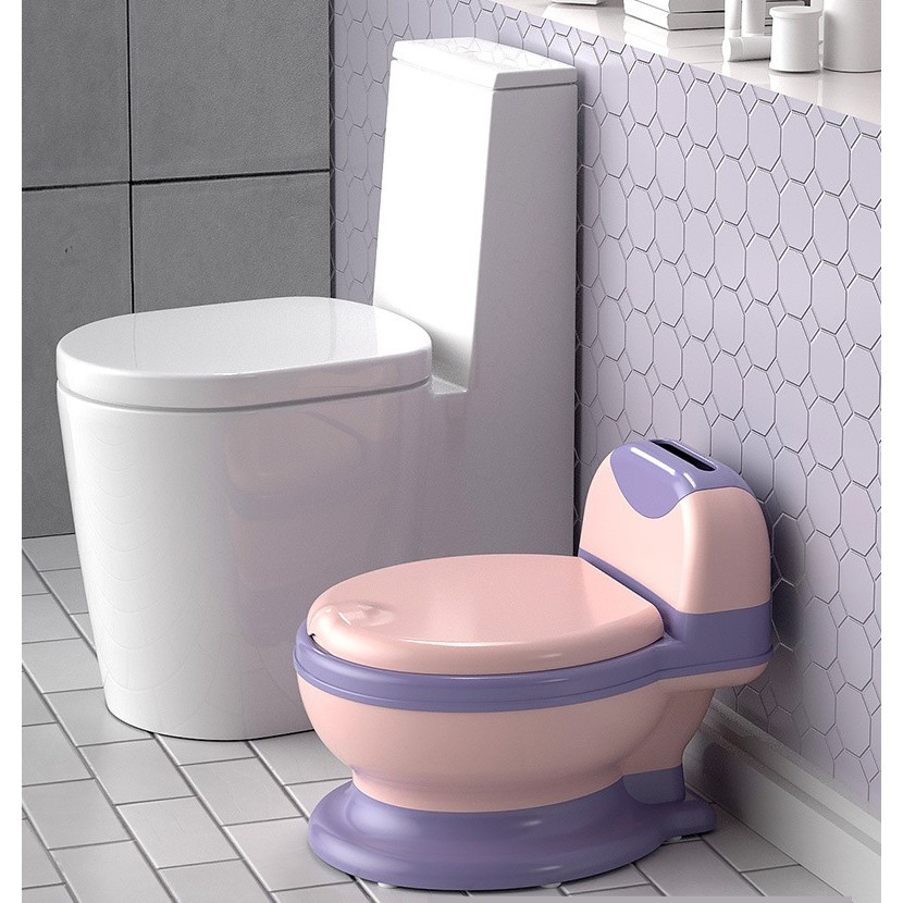 Olita Bebelusi, pentru Copii 1 - 8 Ani, Model Toaleta Adulti, Colac Moale PVC, Compartiment Detasabil, Cutie Depozitare Hartie, 34 x 32 x 19 cm, Roz/Mov [2]