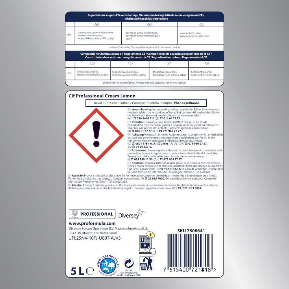 Pachet CIF Professional Cream Lemon - Crema de Curatare Non-Abraziva cu Lamaie 2×5 L [6]