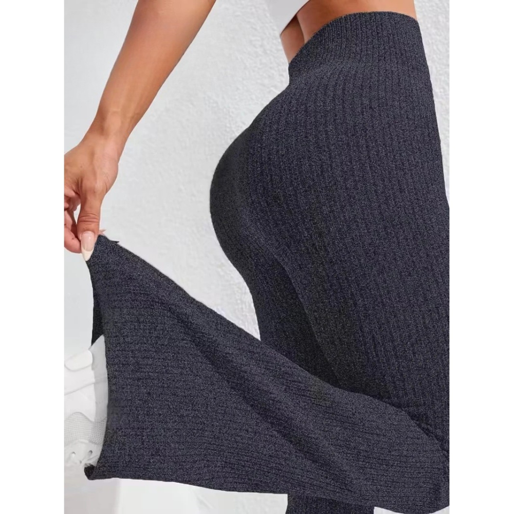 Pantaloni Sport de Dama, pentru Yoga, Talie Inalta, Evazati, Tricotati, Albastru Marin, Marime M [2]
