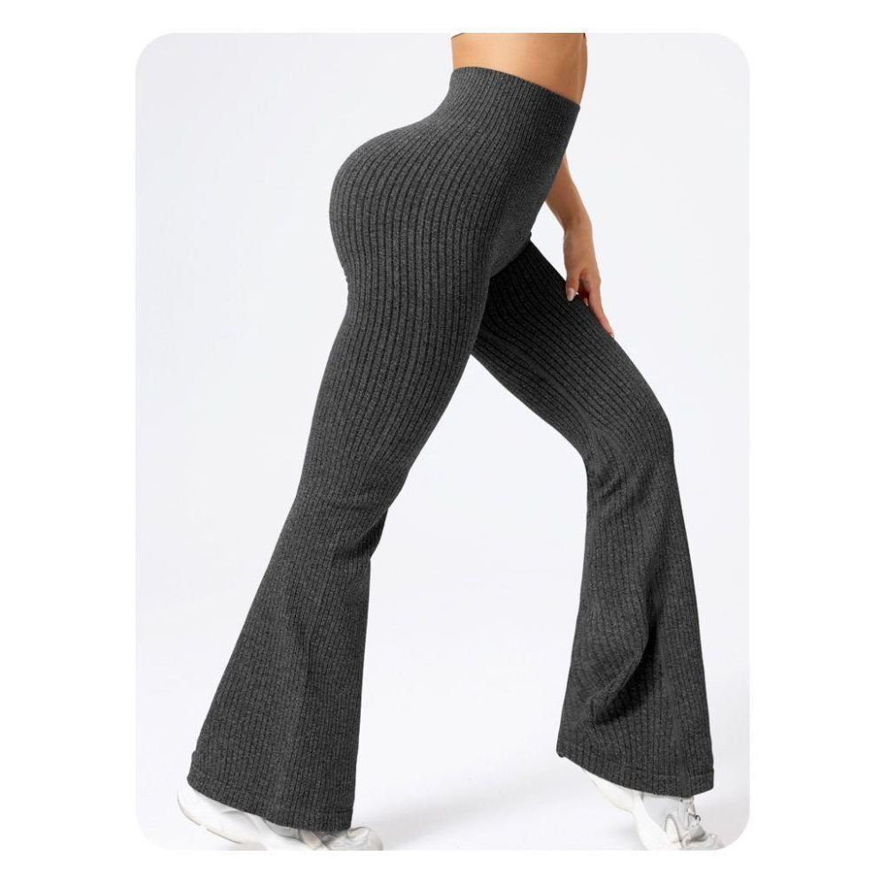 Pantaloni Sport de Dama, pentru Yoga, Talie Inalta, Evazati, Tricotati, Negru, Marime M [4]