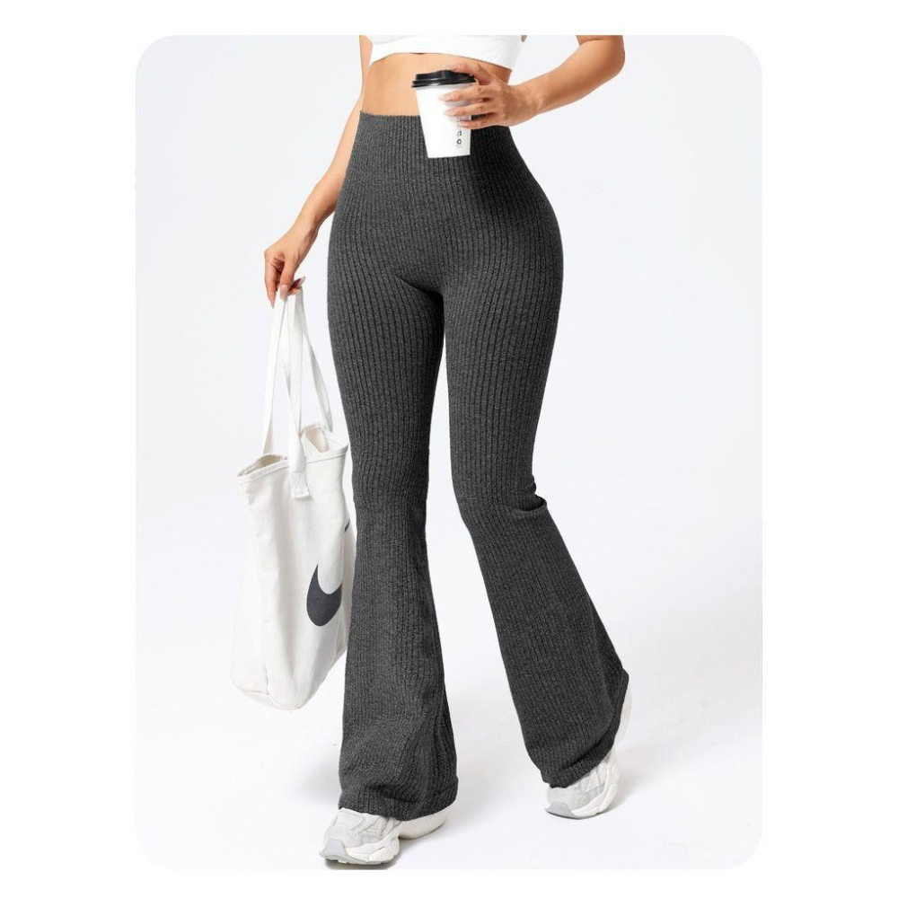 Pantaloni Sport de Dama, pentru Yoga, Talie Inalta, Evazati, Tricotati, Negru, Marime M [7]