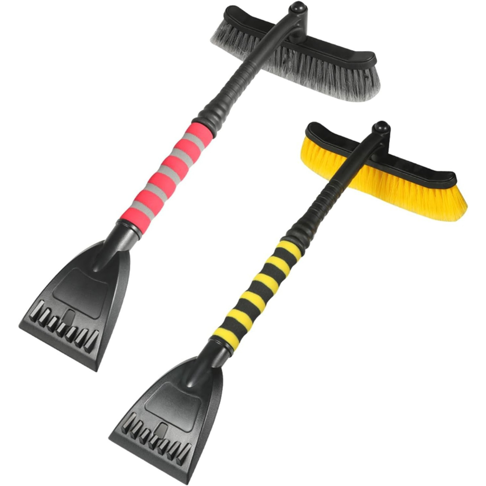 Perie de Zapada cu Racleta pentru Masina, Multifunctionala, Rotativa, Demontabila, cu Maner Antiderapant, Aluminiu, Plastic, Fragmentarea Ghetii de pe Parbriz, Solutia pentru Iarna, pentru Dezghetare, 54x10.5x27 cm, Galbena [10]